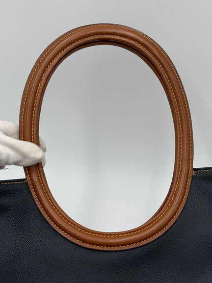 Trussardi Vintage Collezione Crespo Oval Tote Nera e Cuoio - Pally Vintage Closet