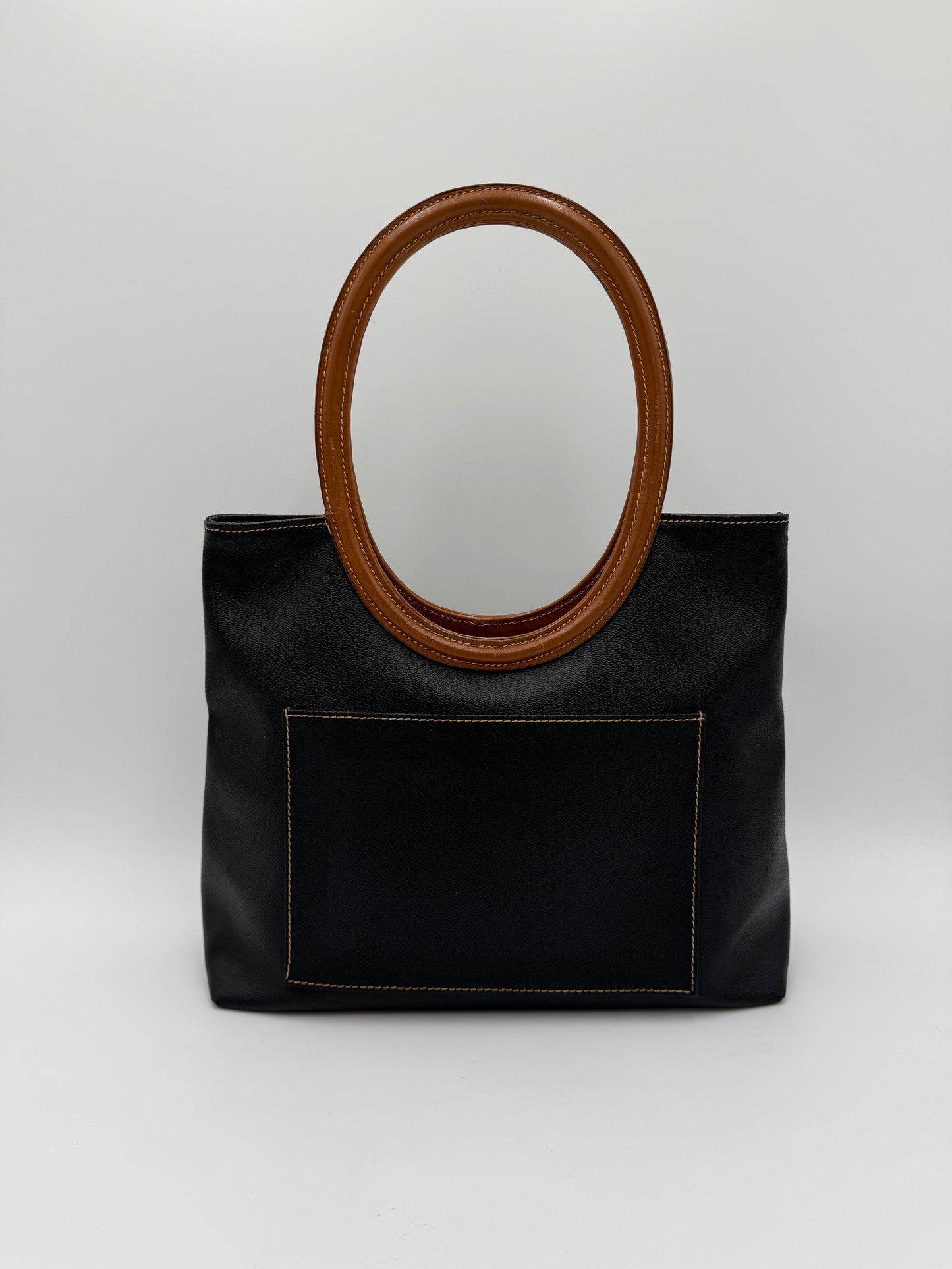Trussardi Vintage Collezione Crespo Oval Tote Nera e Cuoio - Pally Vintage Closet