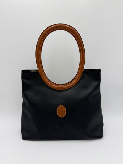 Trussardi Vintage Collezione Crespo Oval Tote Nera e Cuoio - Pally Vintage Closet