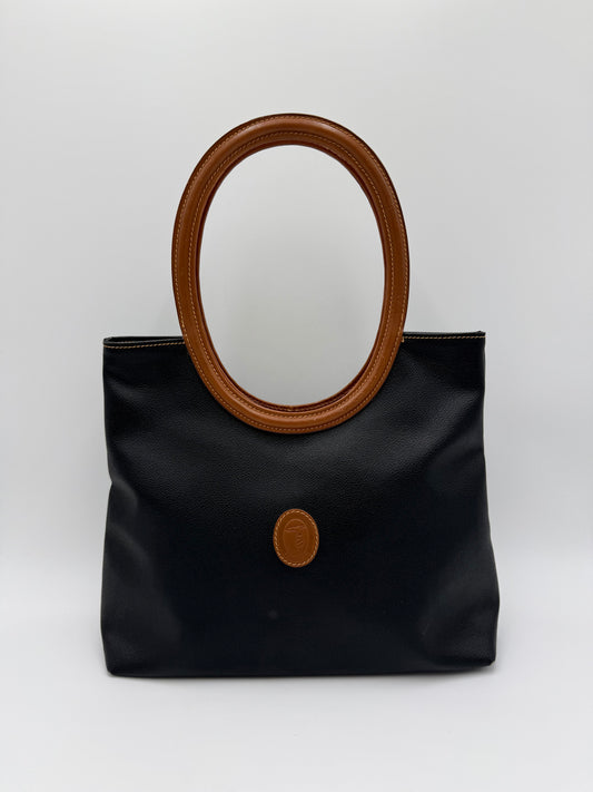 Trussardi Vintage Collezione Crespo Oval Tote Nera e Cuoio - Pally Vintage Closet