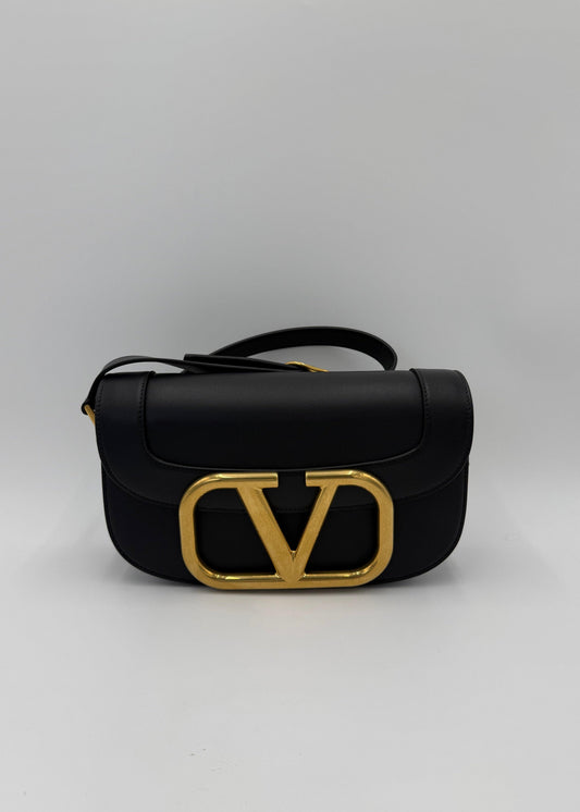 Valentino Garavan Borsa a Tracolla Supervee con VLogo in Pelle Nera - Pally Vintage Closet