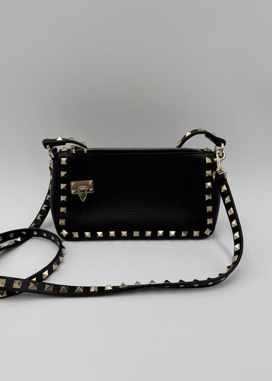 Valentino Garavani Borsa Camera Rockstud Pelle Martellata Nera - Pally Vintage Closet