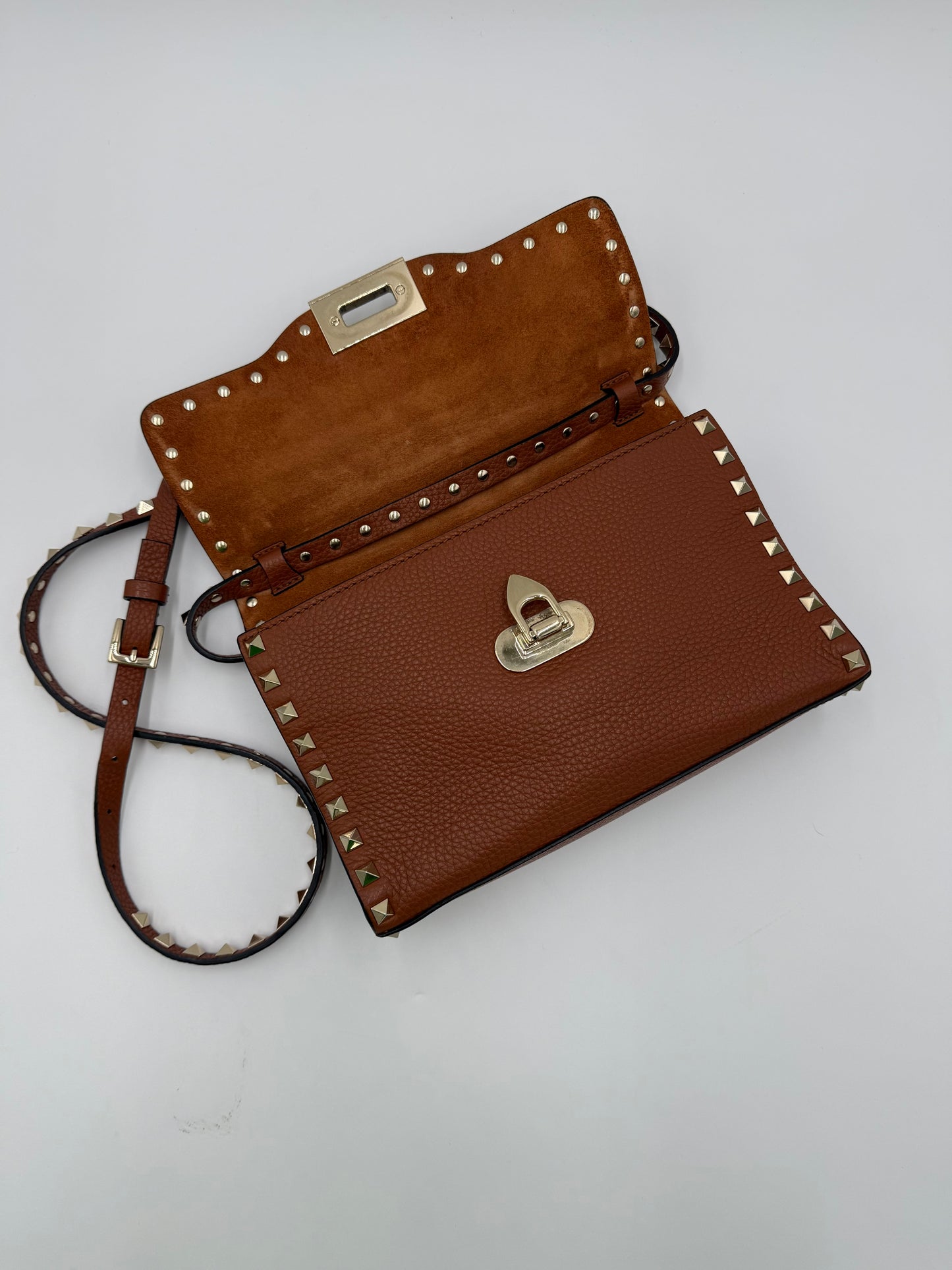 Valentino Garavani Borsa Rockstud a Tracolla Pelle Martellata Marrone - Pally Vintage Closet