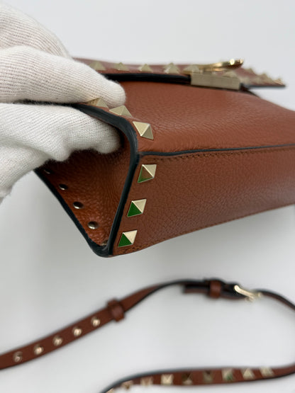 Valentino Garavani Borsa Rockstud a Tracolla Pelle Martellata Marrone - Pally Vintage Closet
