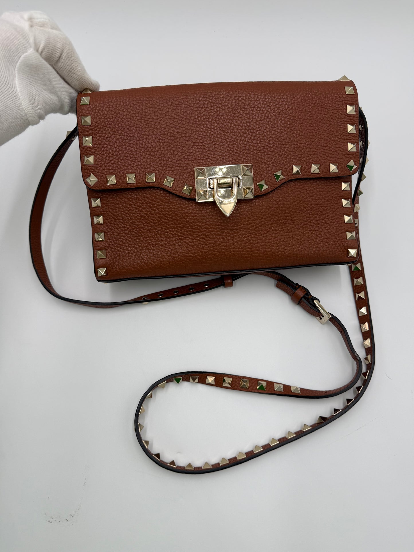 Valentino Garavani Borsa Rockstud a Tracolla Pelle Martellata Marrone - Pally Vintage Closet
