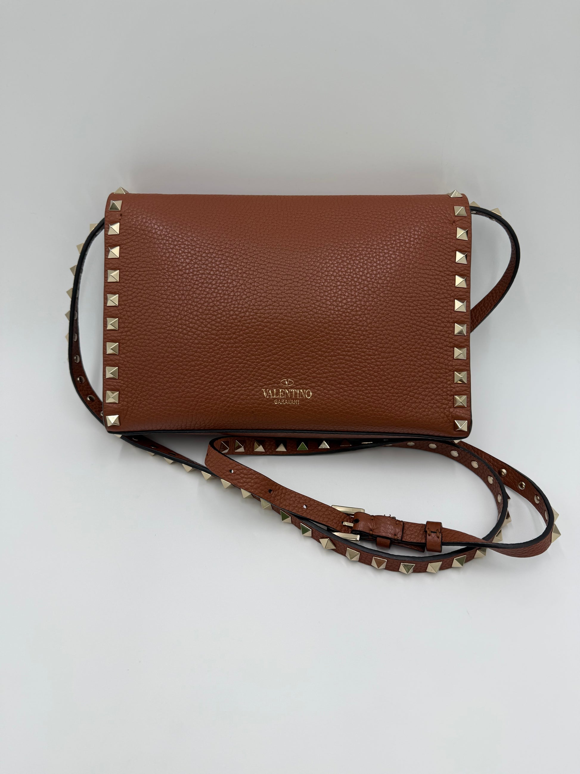 Valentino Garavani Borsa Rockstud a Tracolla Pelle Martellata Marrone - Pally Vintage Closet