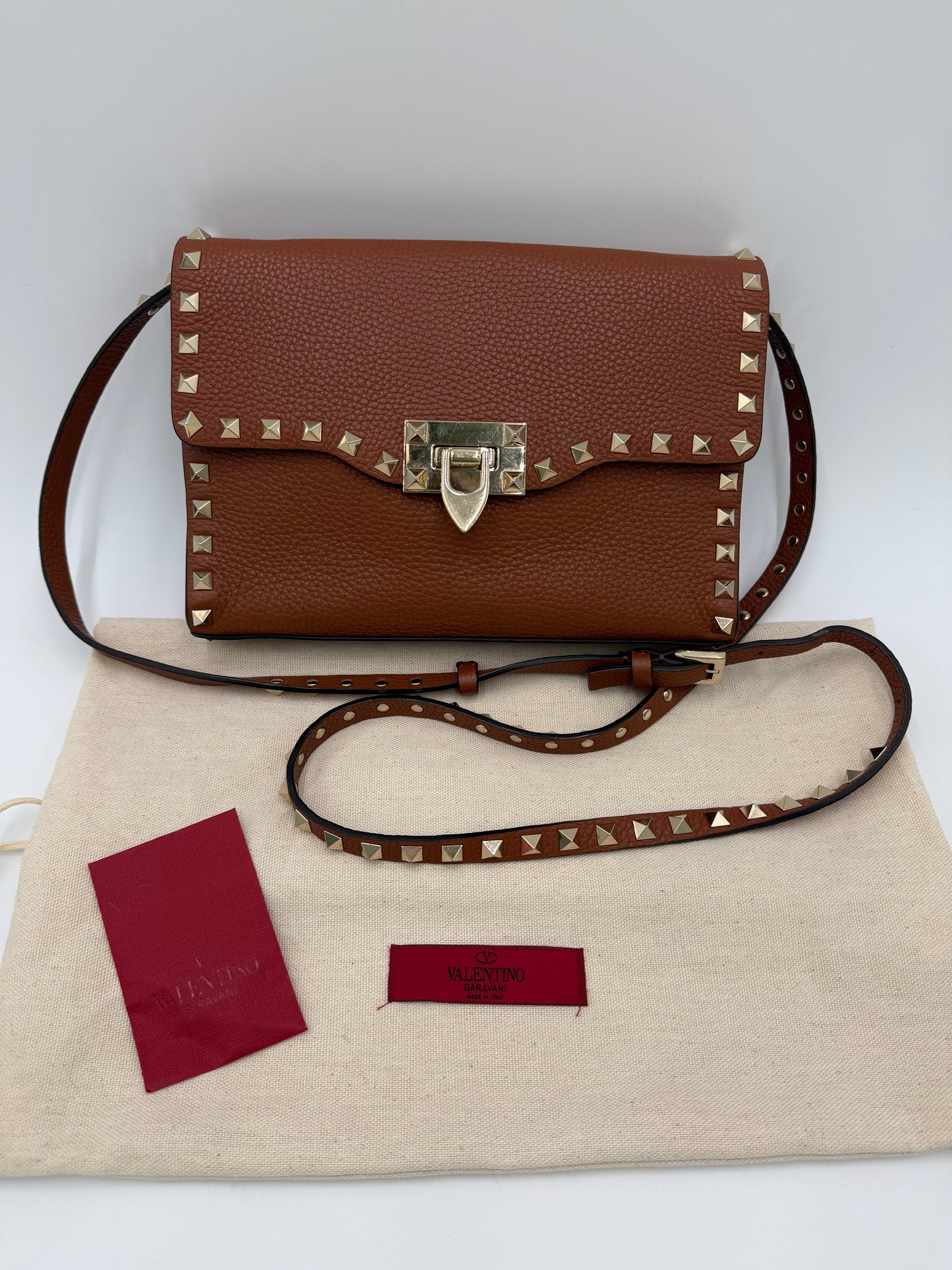 Valentino Garavani Borsa Rockstud a Tracolla Pelle Martellata Marrone - Pally Vintage Closet
