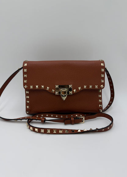 Valentino Garavani Borsa Rockstud a Tracolla Pelle Martellata Marrone - Pally Vintage Closet
