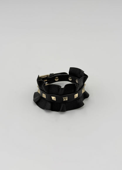 Valentino Garavani Bracciale Rockstud in Pelle con Volant Nero - Pally Vintage Closet