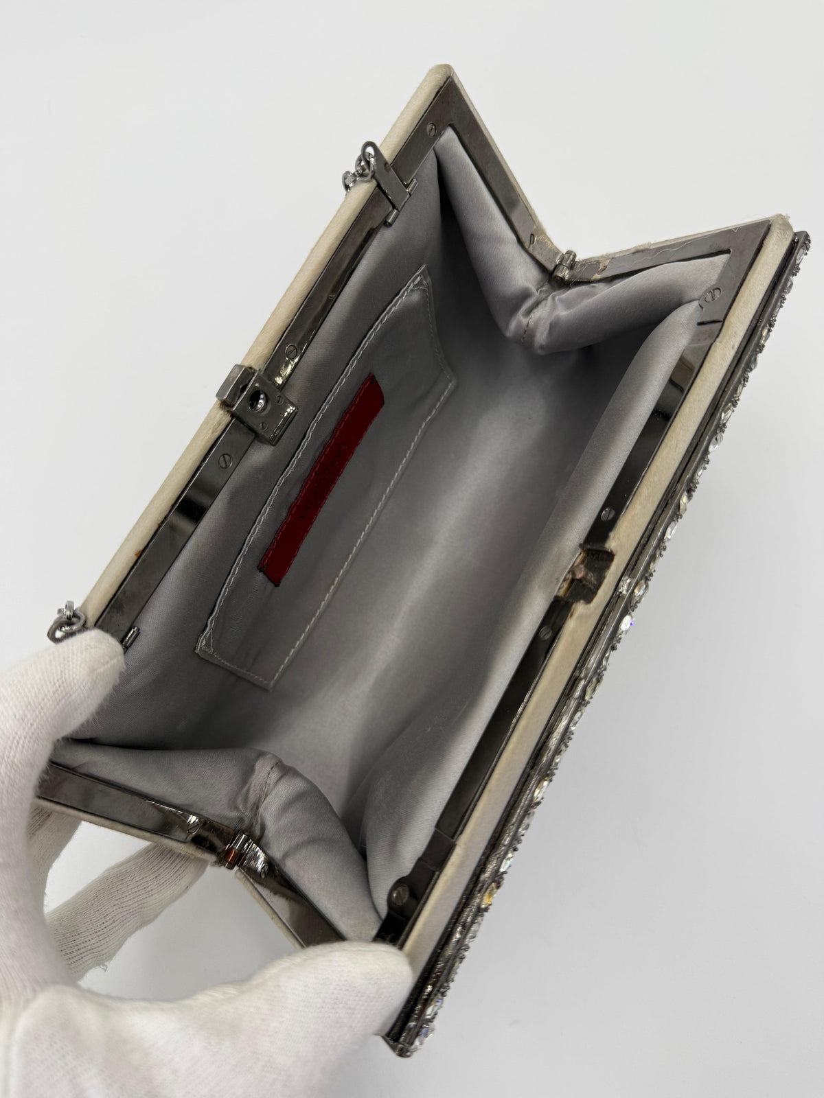 Valentino Garavani Clutch Gioiello da Sera Vintage con Perline Argento - Pally Vintage Closet
