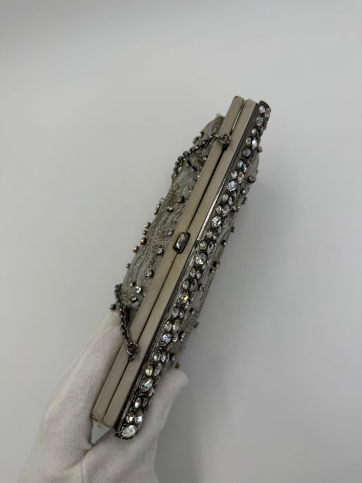 Valentino Garavani Clutch Gioiello da Sera Vintage con Perline Argento - Pally Vintage Closet