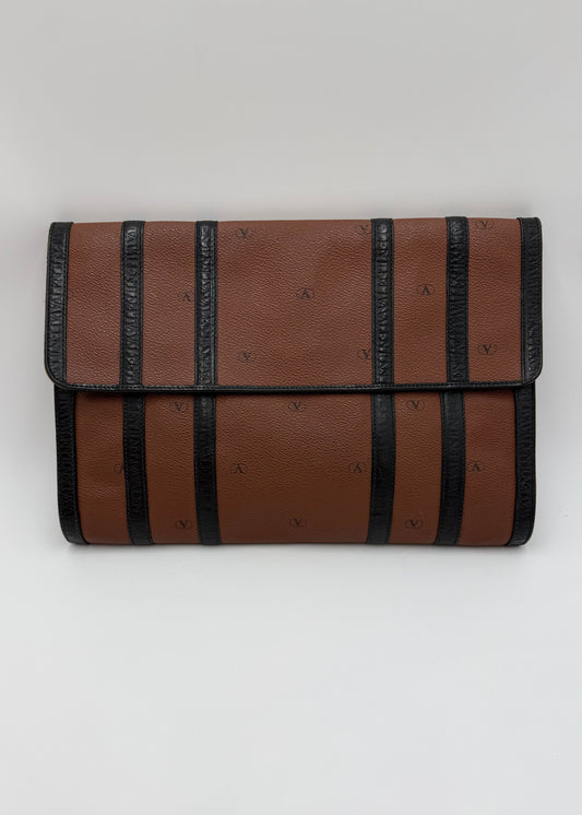 Valentino Garavani Clutch Vintage con Monogram V Marrone - Pally Vintage Closet