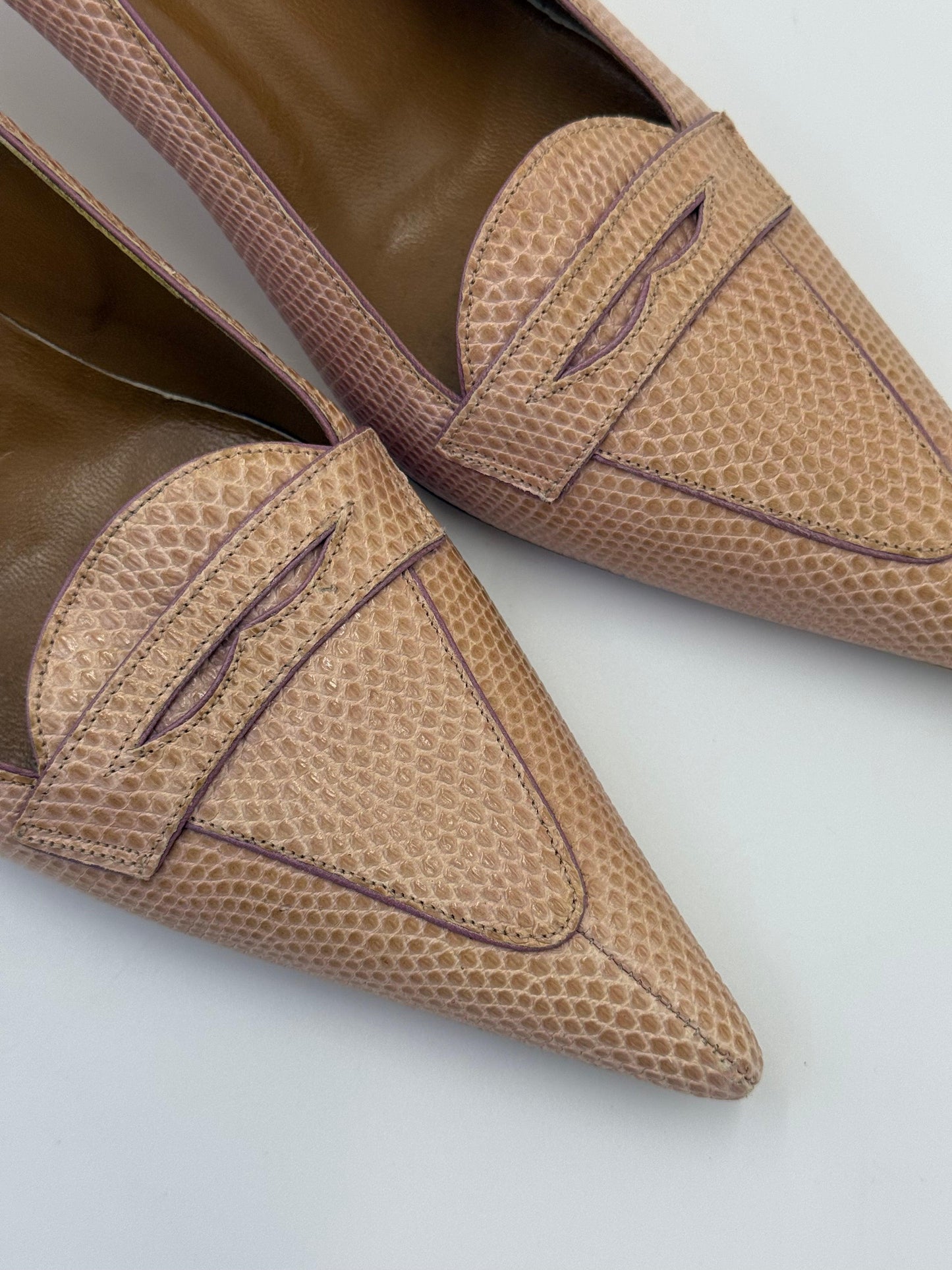 Valentino Garavani Nude Pink Lizard Vintage Moc Toe Pumps