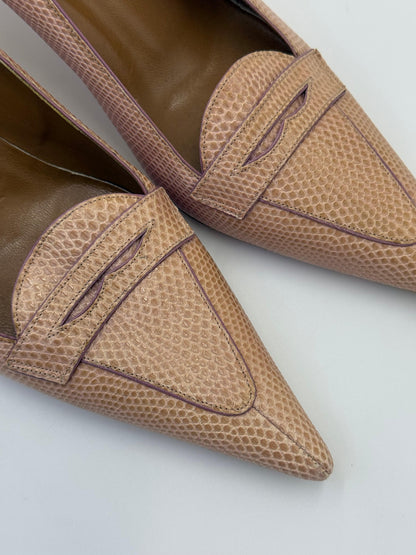 Valentino Garavani Nude Pink Lizard Vintage Moc Toe Pumps