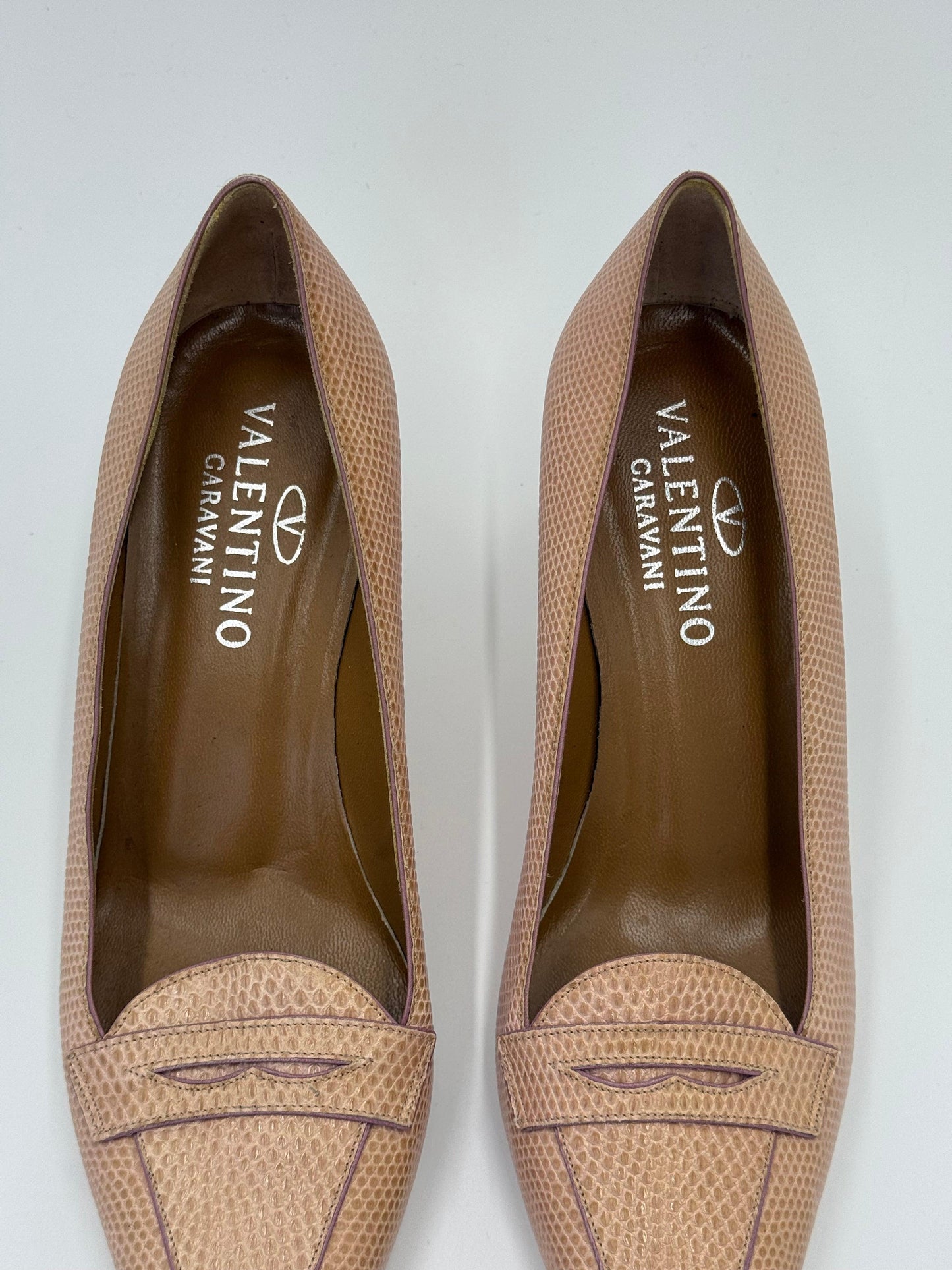 Valentino Garavani Nude Pink Lizard Vintage Moc Toe Pumps