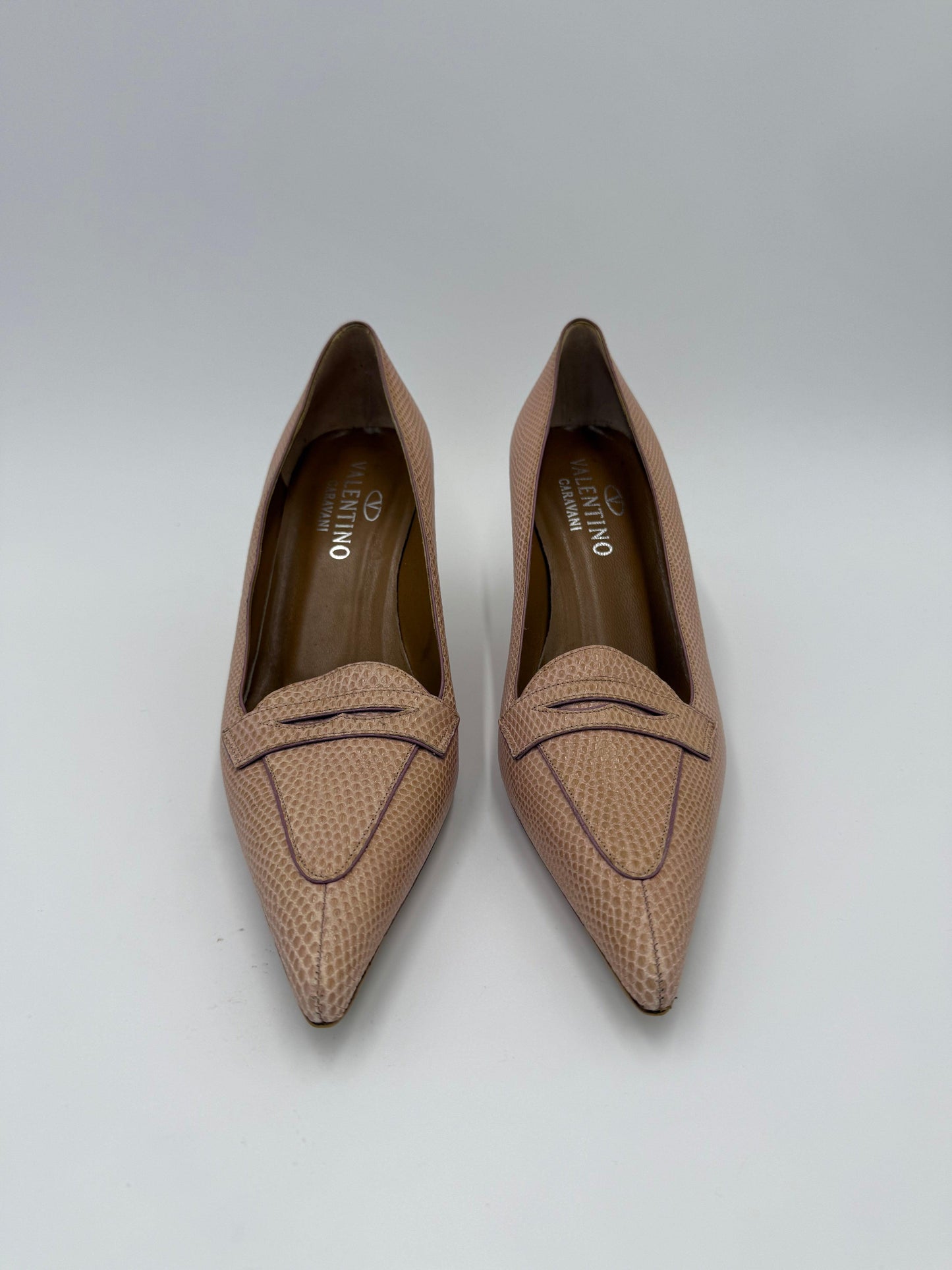Valentino Garavani Nude Pink Lizard Vintage Moc Toe Pumps