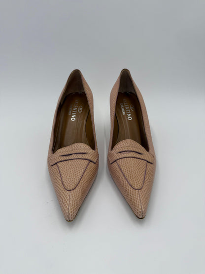 Valentino Garavani Nude Pink Lizard Vintage Moc Toe Pumps