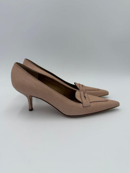 Valentino Garavani Nude Pink Lizard Vintage Moc Toe Pumps