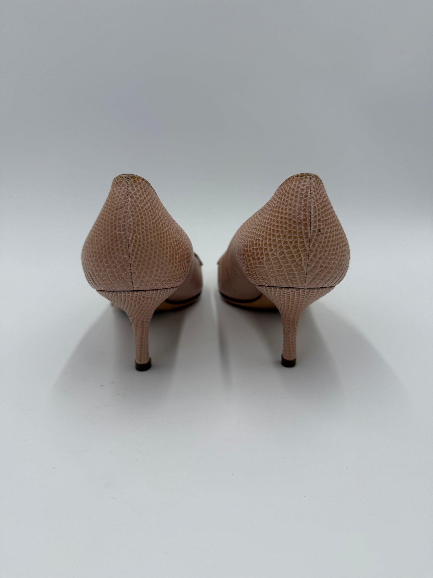 Valentino Garavani Nude Pink Lizard Vintage Moc Toe Pumps