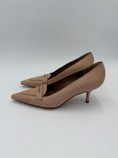 Valentino Garavani Nude Pink Lizard Vintage Moc Toe Pumps