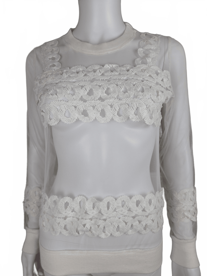 Valentino Garavani Maglia in Tulle Transparente e Ricami Bianca - Pally Vintage Closet