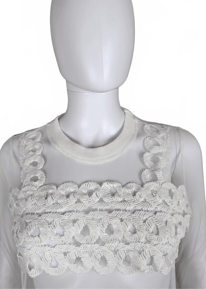 Valentino Garavani Maglia in Tulle Transparente e Ricami Bianca - Pally Vintage Closet