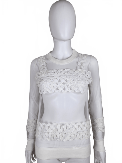 Valentino Garavani Maglia in Tulle Transparente e Ricami Bianca - Pally Vintage Closet