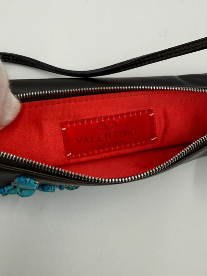 Valentino-Garavani-Pochette-Vintage-in-Pelle-Marrone-con-Ricamo-in-Turchese-70125805601092 - Pally Vintage Closet