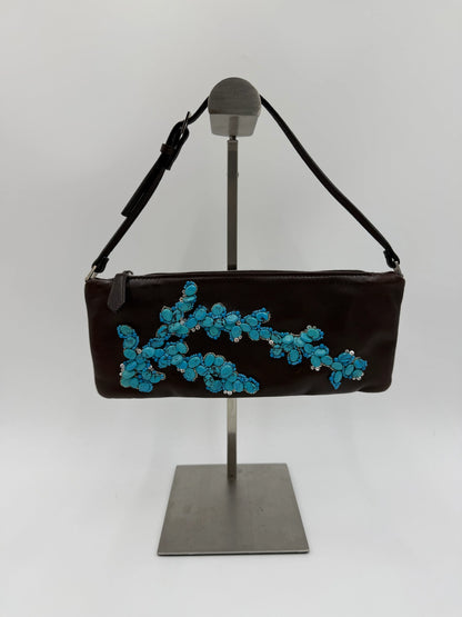Valentino-Garavani-Pochette-Vintage-in-Pelle-Marrone-con-Ricamo-in-Turchese-70125862584644 - Pally Vintage Closet