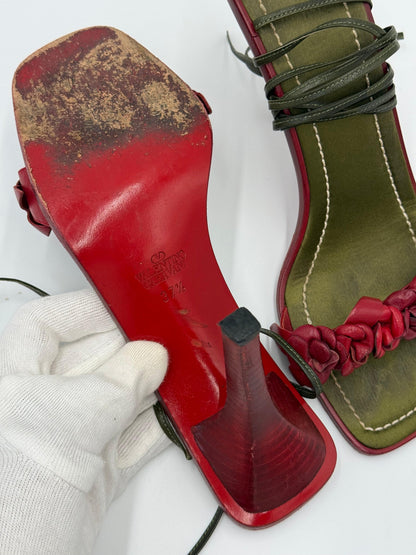 Valentino Garavani Jewel Vintage Sandals with Roses and Green Laces