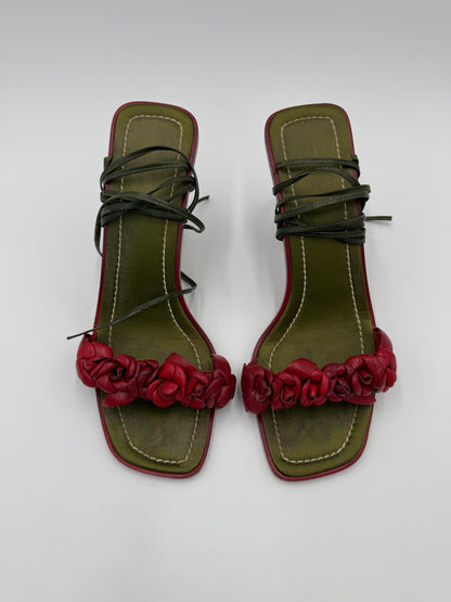 Valentino Garavani Jewel Vintage Sandals with Roses and Green Laces