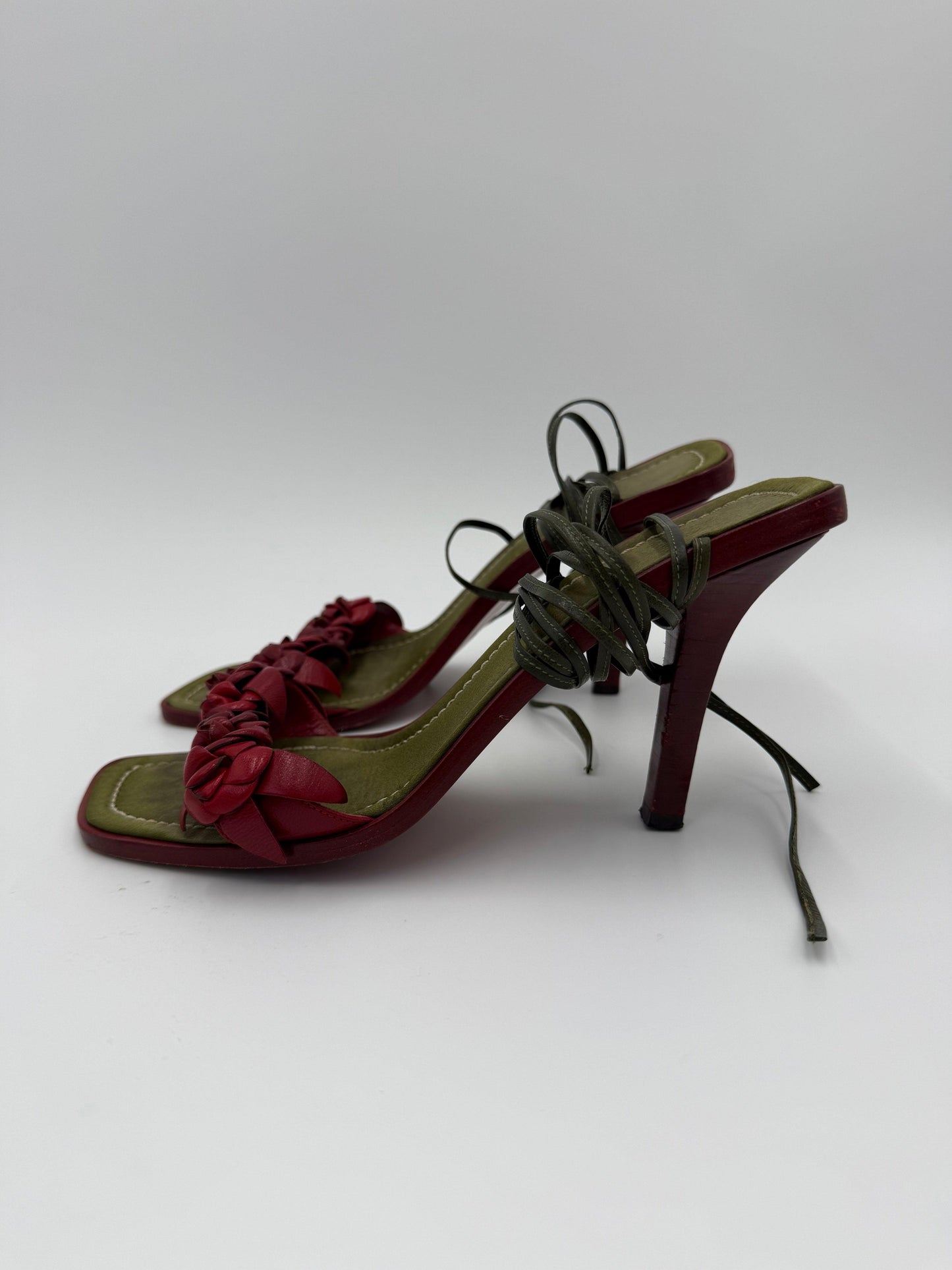 Valentino Garavani Jewel Vintage Sandals with Roses and Green Laces