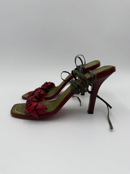 Valentino Garavani Jewel Vintage Sandals with Roses and Green Laces