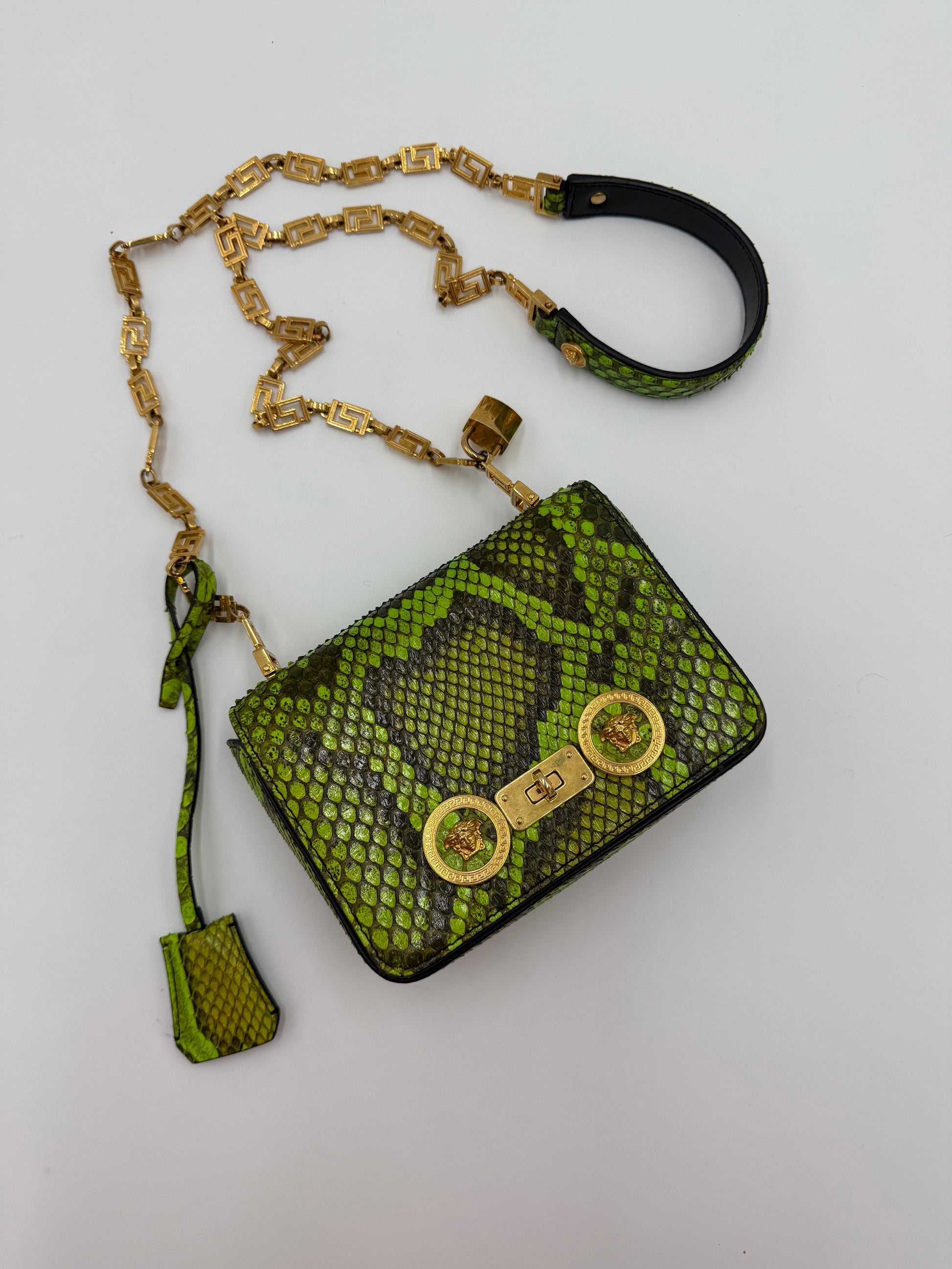 Versace Borsa a Tracolla Tribute Icon in Pelle Esotica Verde Neon - Pally Vintage Closet