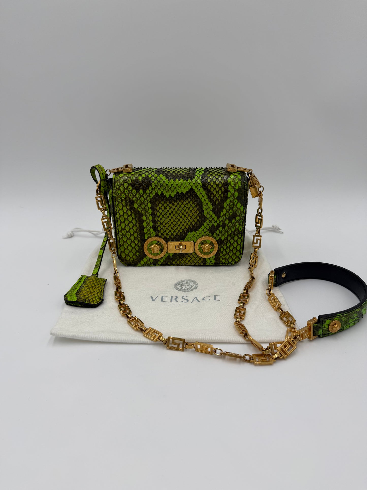 Versace Borsa a Tracolla Tribute Icon in Pelle Esotica Verde Neon - Pally Vintage Closet