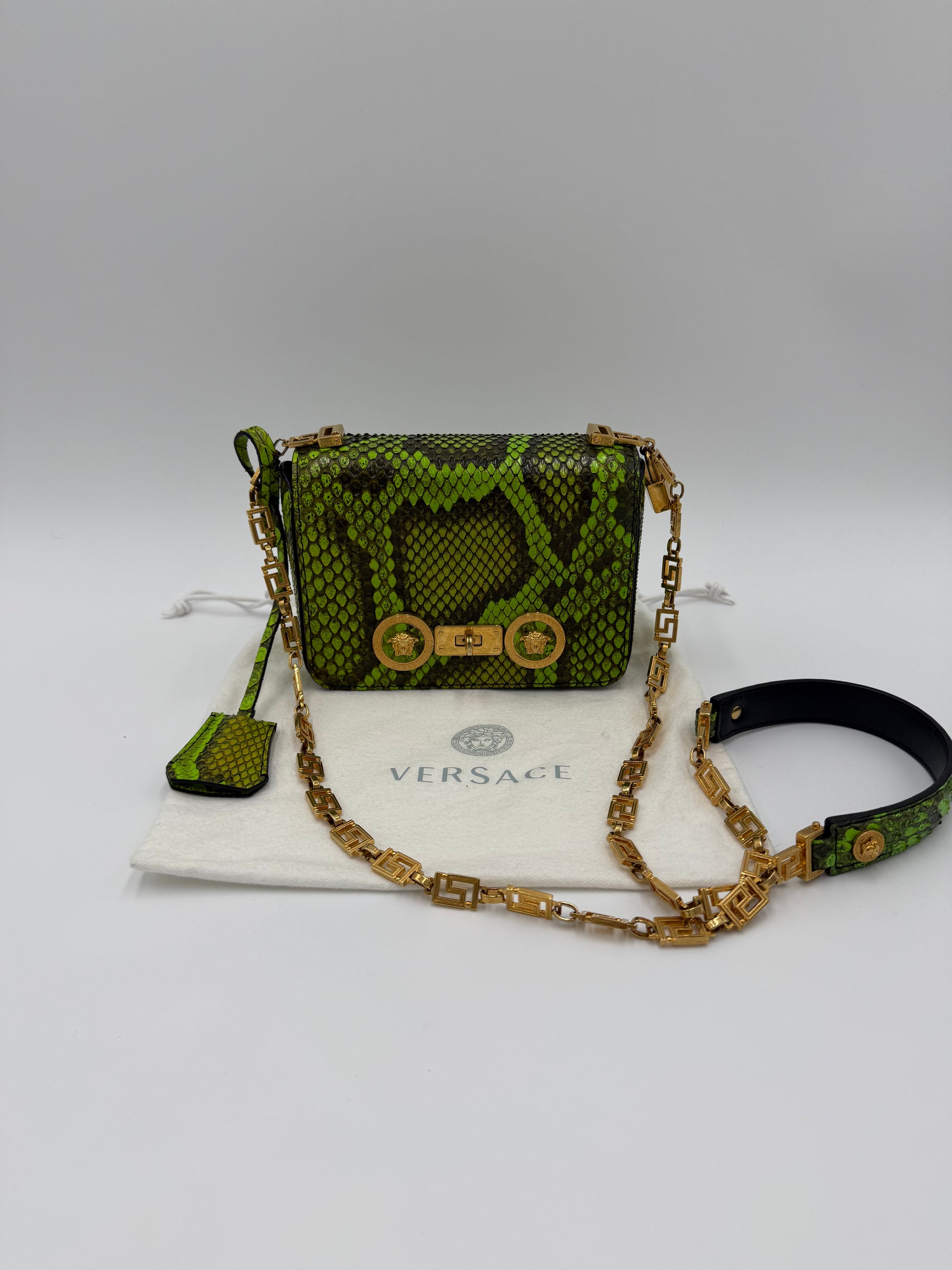 Versace Borsa a Tracolla Tribute Icon in Pelle Esotica Verde Neon - Pally Vintage Closet