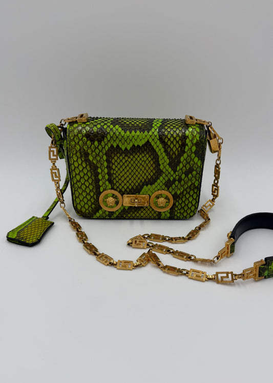 Versace Borsa a Tracolla Tribute Icon in Pelle Esotica Verde Neon - Pally Vintage Closet