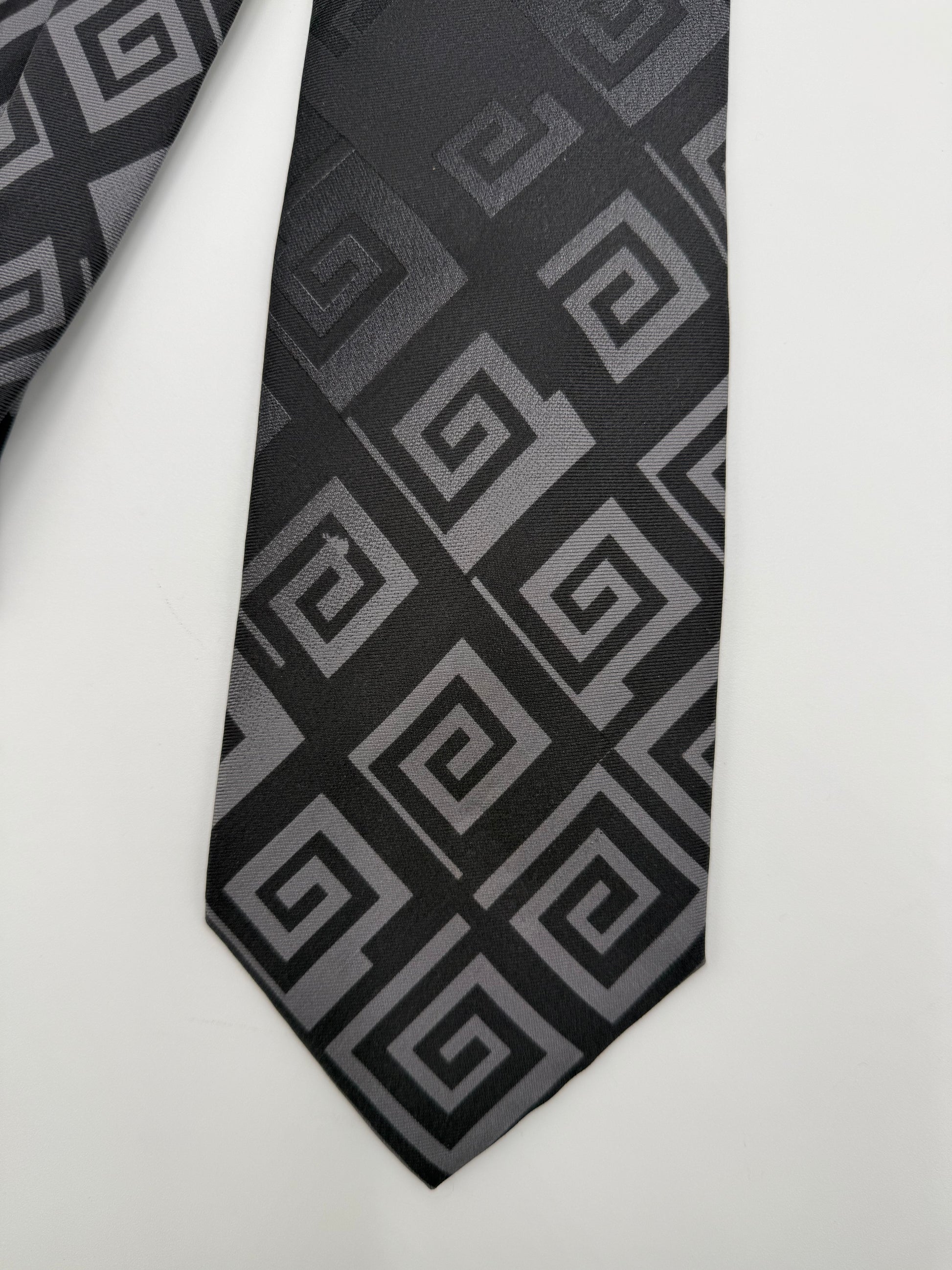 Versace Collection Cravatta Motivo Geometrico Nero e Grigio - Pally Vintage Closet