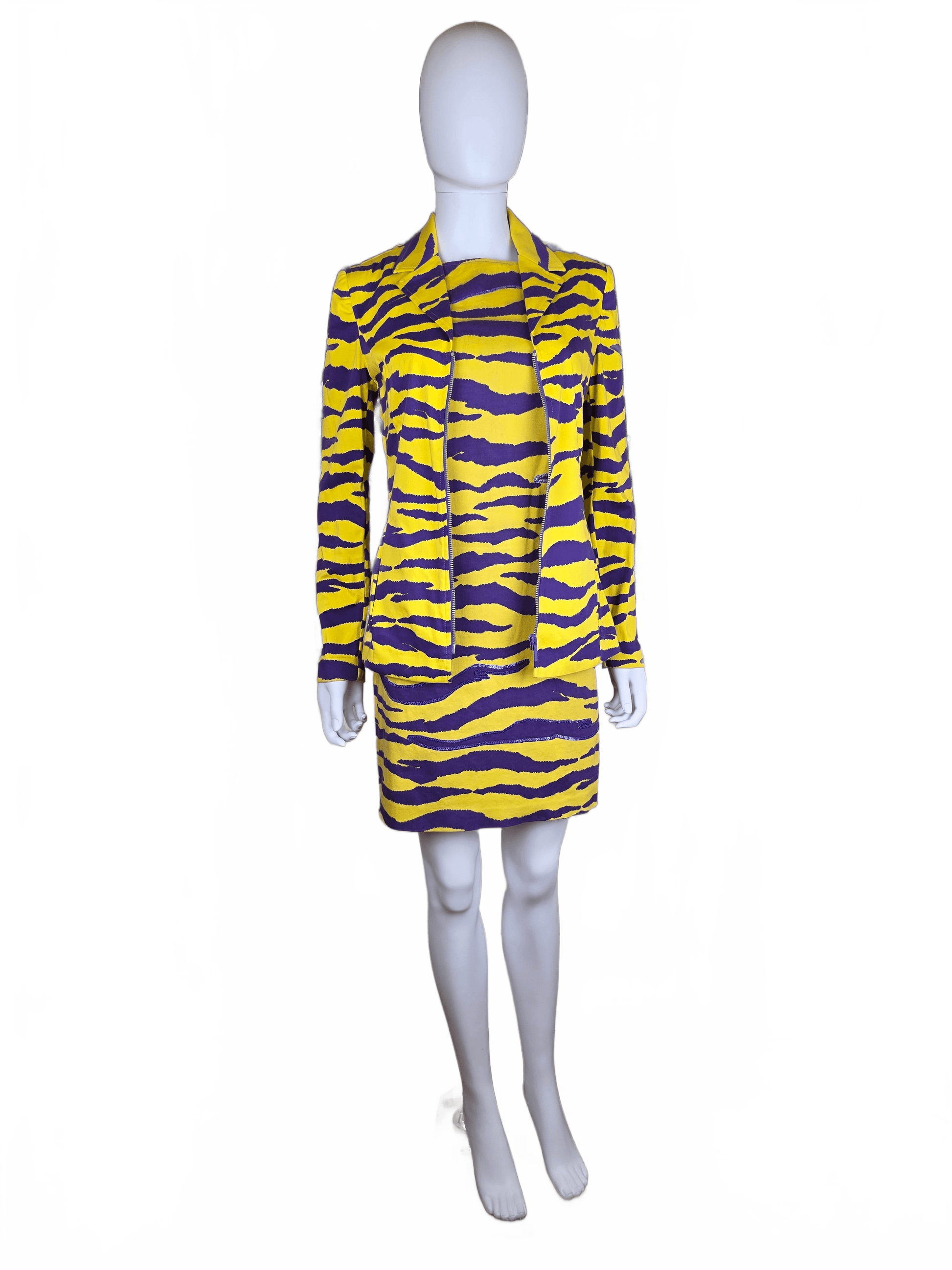 Versus Gianni Versace Completo Vintage in Cotone Giallo e Viola con Paillettes - Pally Vintage Closet