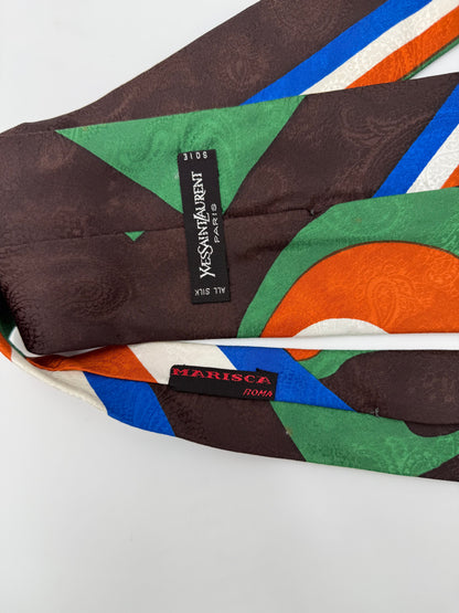 Yves Saint Laurent Cravatta in Seta Fantasia Geometrica e Paisley - Pally Vintage Closet