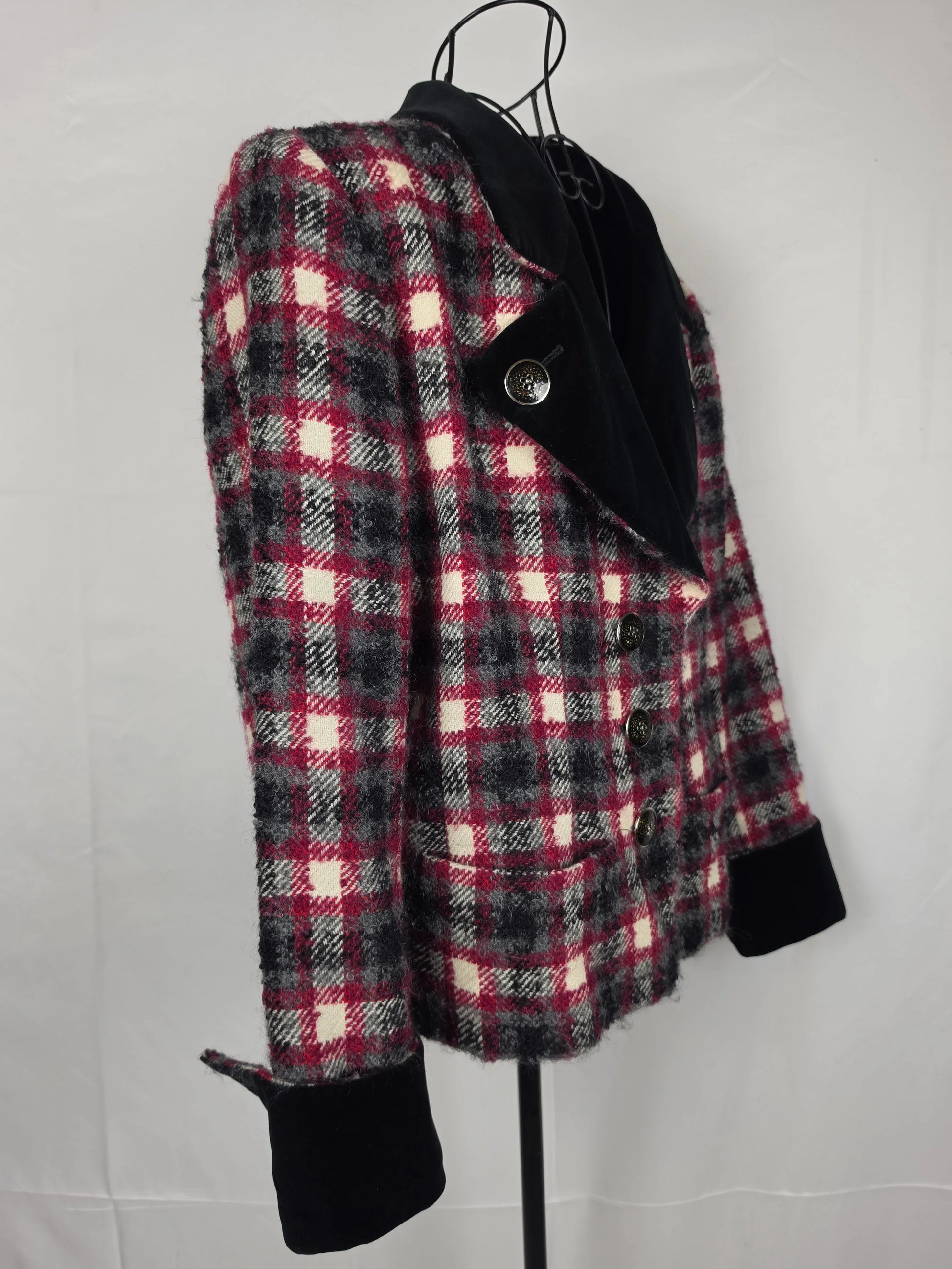 Yves Saint Laurent Rive Gauche Blazer Vintage Lana Bouclé e Velluto Rossa - Pally Vintage Closet