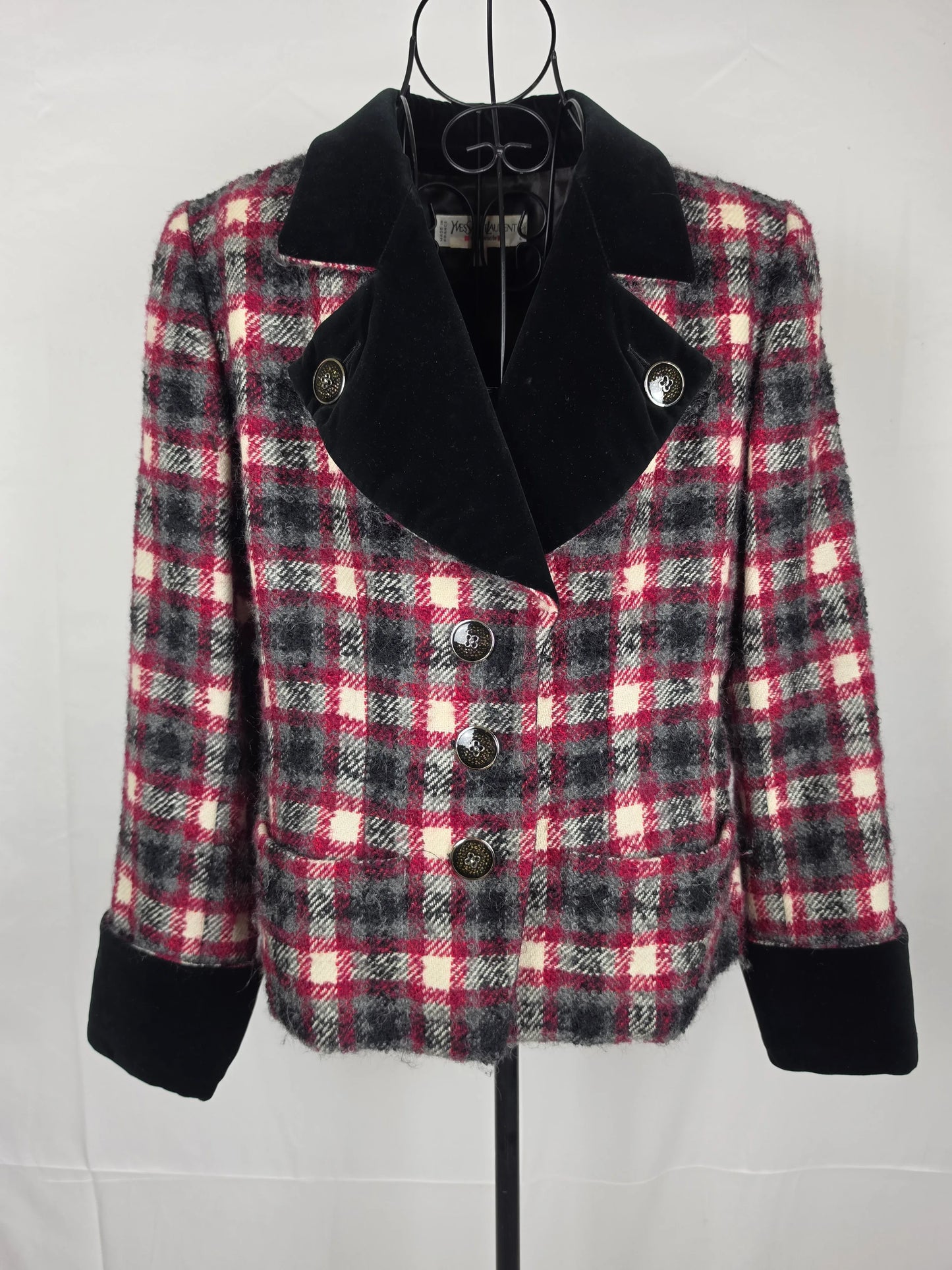 Yves Saint Laurent Rive Gauche Blazer Vintage Lana Bouclé e Velluto Rossa - Pally Vintage Closet