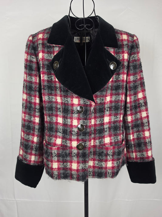 Yves Saint Laurent Rive Gauche Blazer Vintage Lana Bouclé e Velluto Rossa - Pally Vintage Closet