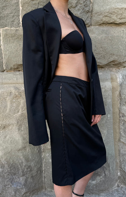 Yves Saint Laurent Rive Gauche Completo con Dettagli Cut-Out Lana Vergine Nera - Pally Vintage Closet