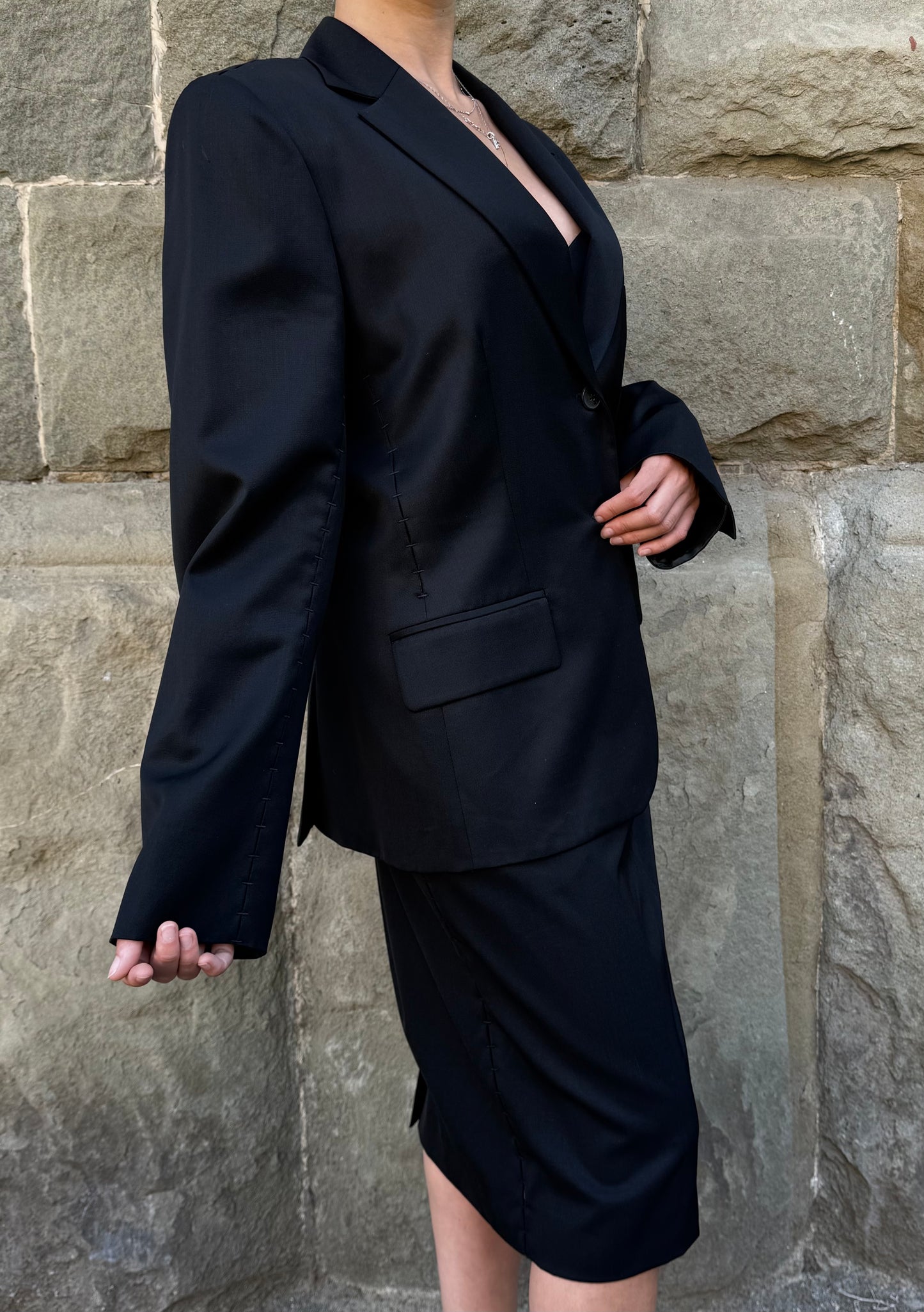 Yves Saint Laurent Rive Gauche Completo con Dettagli Cut-Out Lana Vergine Nera - Pally Vintage Closet