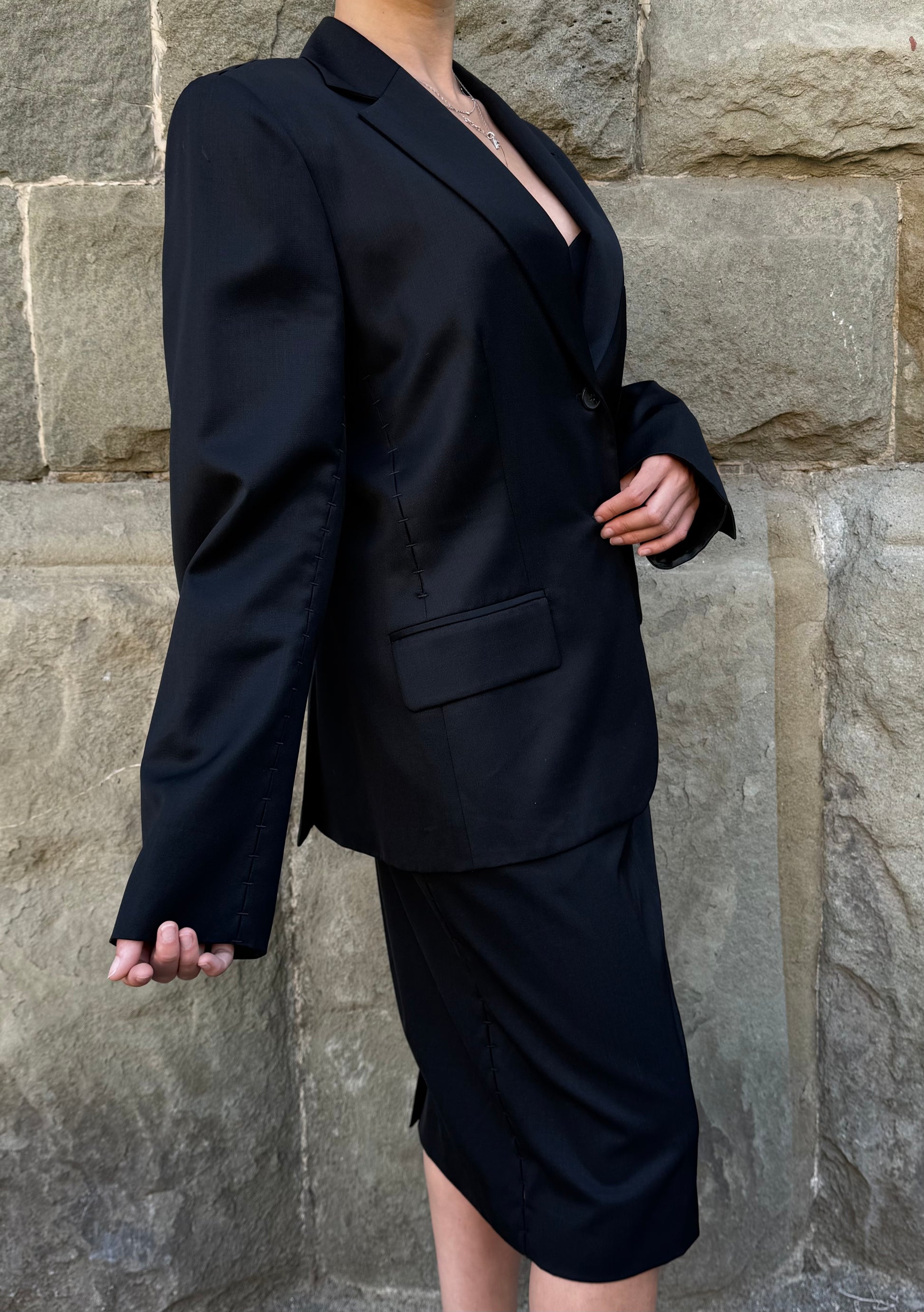 Yves Saint Laurent Rive Gauche Completo con Dettagli Cut-Out Lana Vergine Nera - Pally Vintage Closet