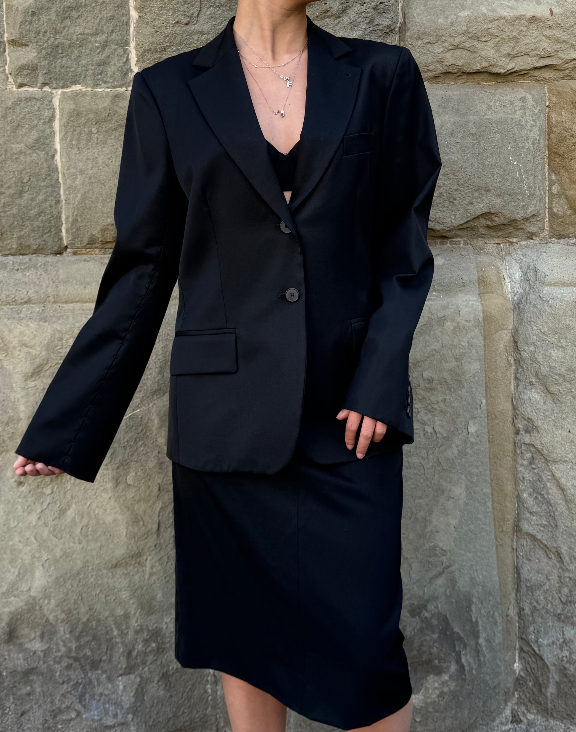 Yves Saint Laurent Rive Gauche Completo con Dettagli Cut-Out Lana Vergine Nera - Pally Vintage Closet