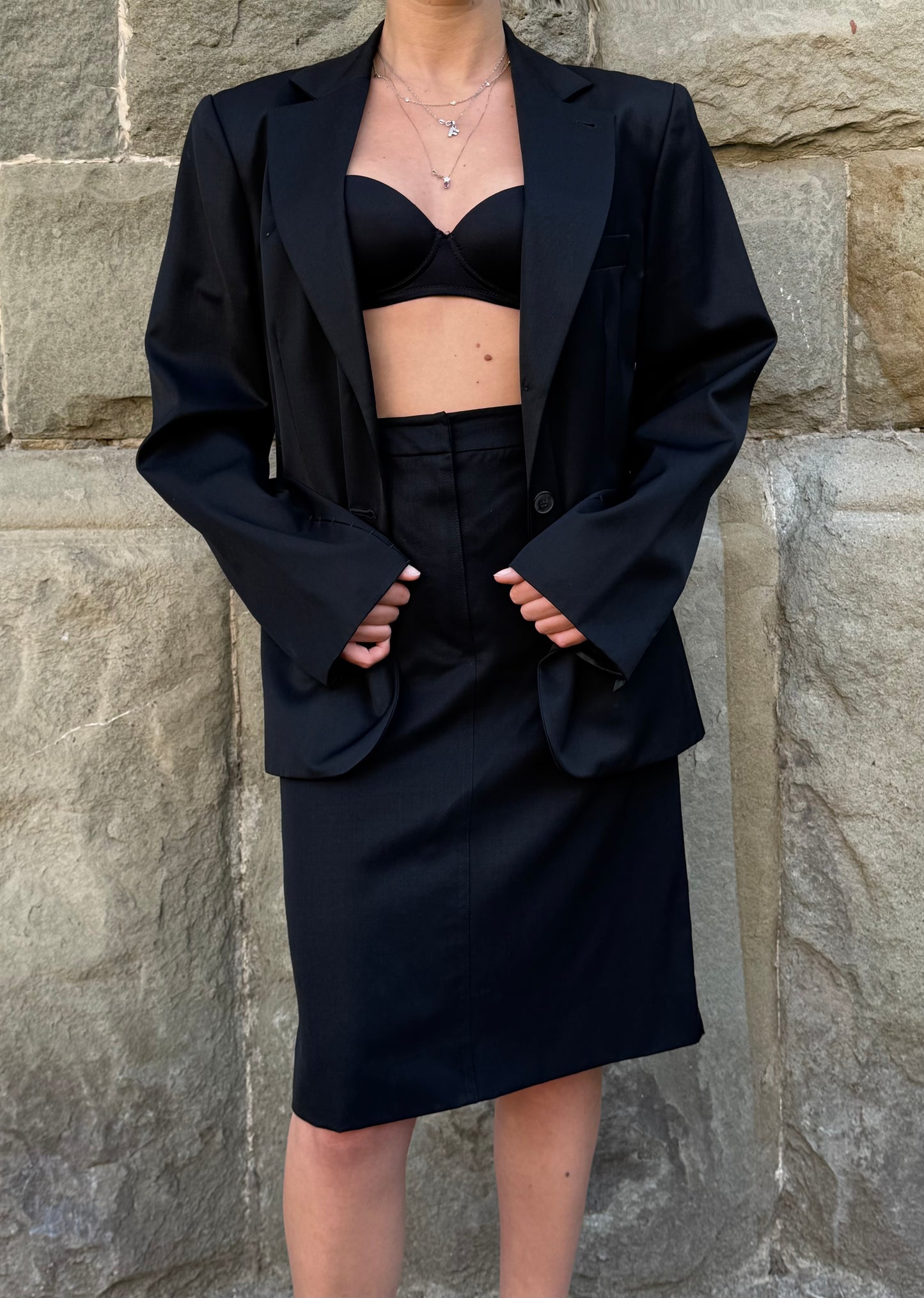 Yves Saint Laurent Rive Gauche Completo con Dettagli Cut-Out Lana Vergine Nera - Pally Vintage Closet
