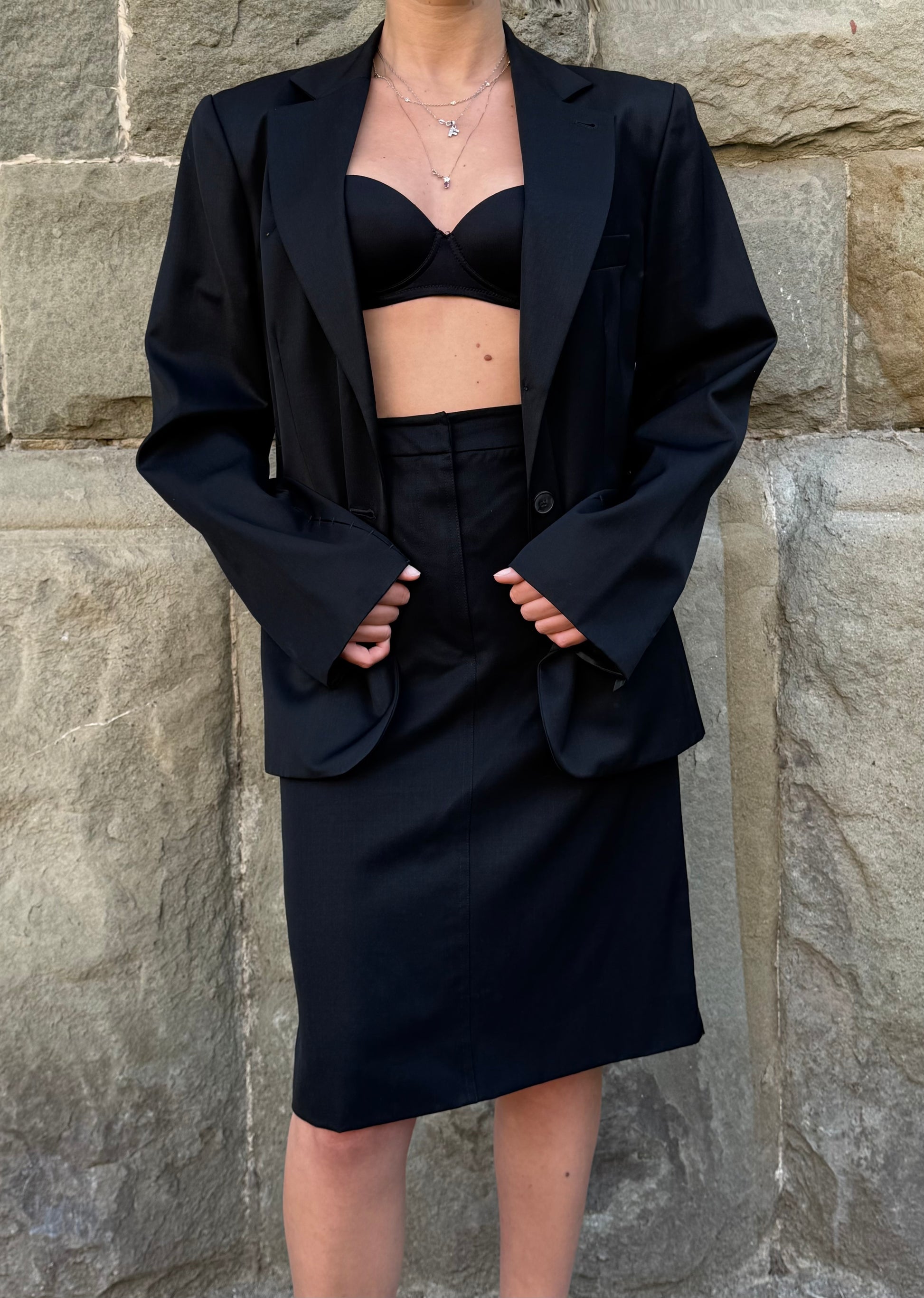Yves Saint Laurent Rive Gauche Completo con Dettagli Cut-Out Lana Vergine Nera - Pally Vintage Closet