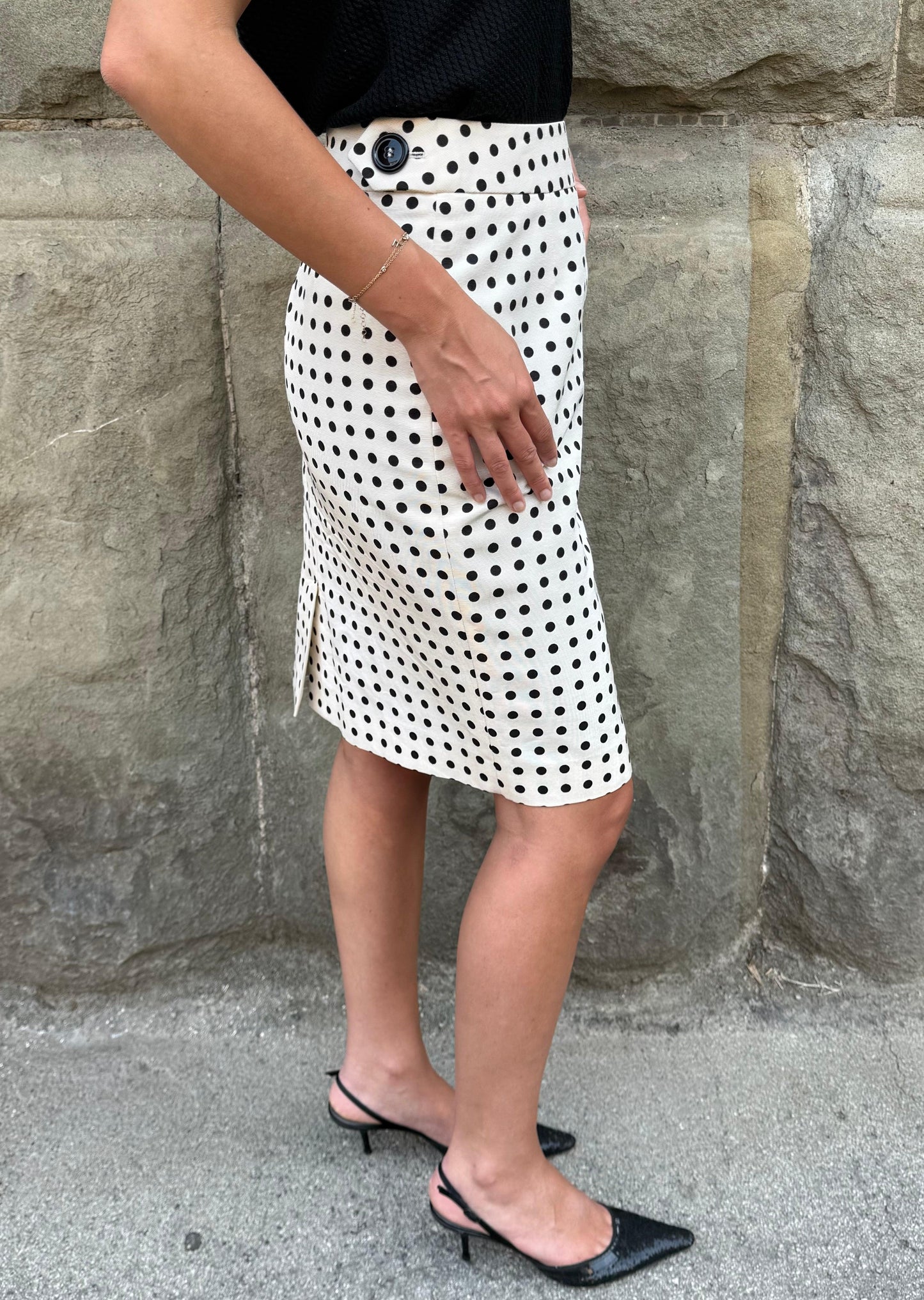 Yves Saint Laurent Rive Gauche Gonna Vintage Pois Bianca e Nera - Pally Vintage Closet